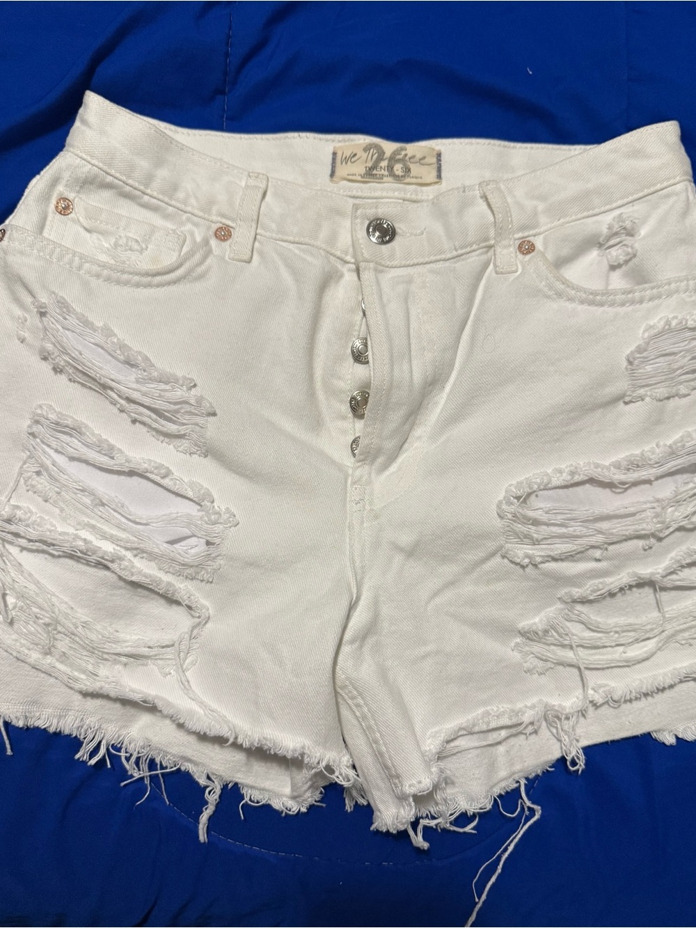 We The Free White Ripped Button-Fly High-Rise Denim Shorts